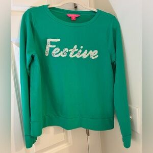 Lilly Pulitzer “Festive” Green Sweatshirt Pullover Medium